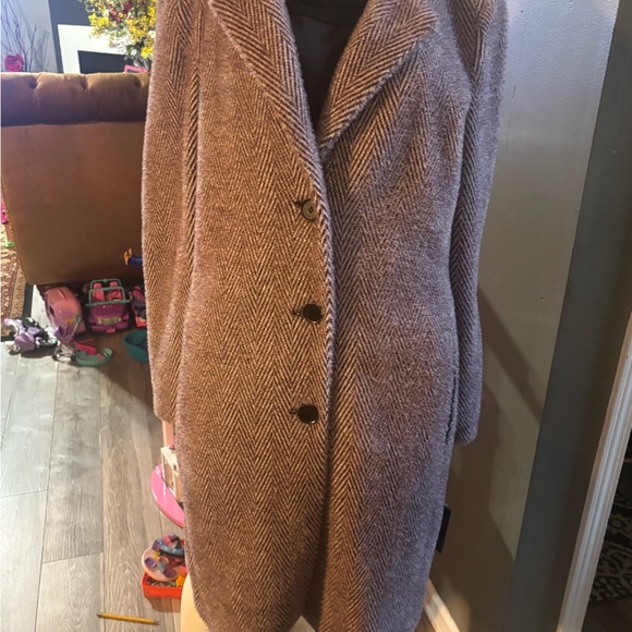 DKNY Women's Herringbone Teddy Jacket - Brown - Picture 1 of 7